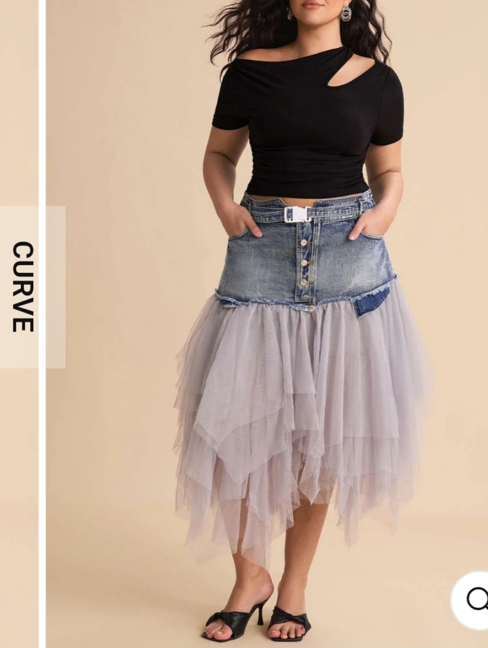 MICAS Denim Tulle Patchwork Highwaisted Festival, Fairy, Western Midi Skirt - Picture 13 of 13
